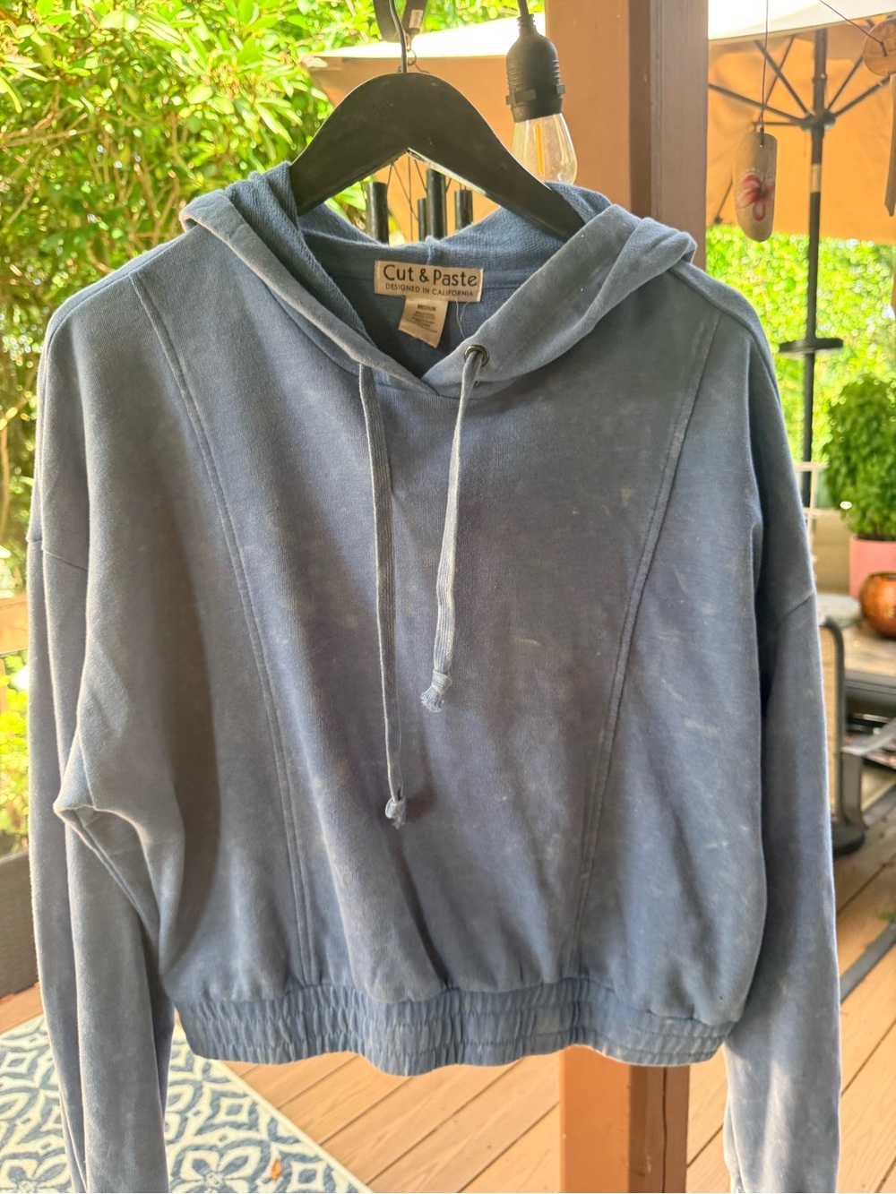 Cut & Paste Women's Washed Blue Hooded Sweatshirt